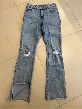 INC International Concepts Light Blue Distressed Flare Jeans